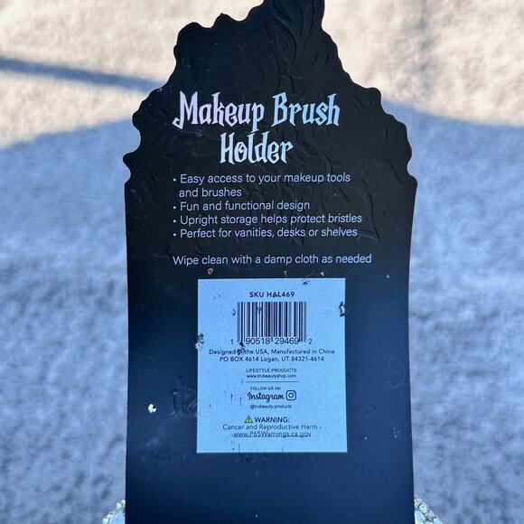 Skull Silver Textured Metallic Makeup Brush Pencil Holder Halloween Spooky Eyes - Picture 10 of 16